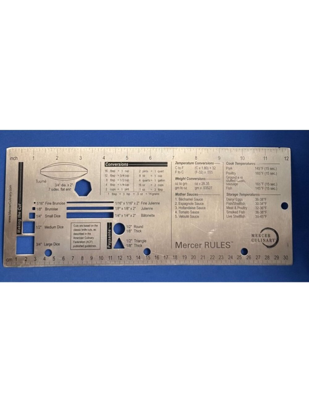 Mercer Culinary Rules Stainless Steel Food Prep Conversion Ruler Cutting Guide